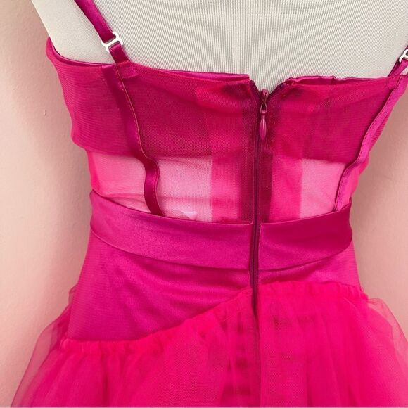Fuchsia Pink Tulle Evening/ Prom Gown Corset Style Sheer S - Picture 8 of 9